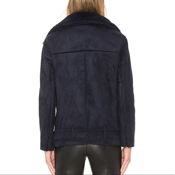 J.O.A. Navy Faux Shearling Biker Jacket Sz XS - Picture 3 of 7